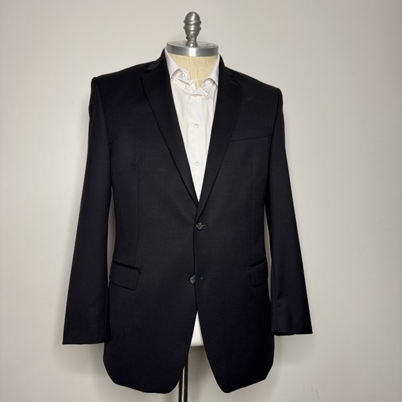 Ralph Lauren Men's 44L Blazer Sport‎ Coat Jacket Solid Black Wool - Picture 1 of 12